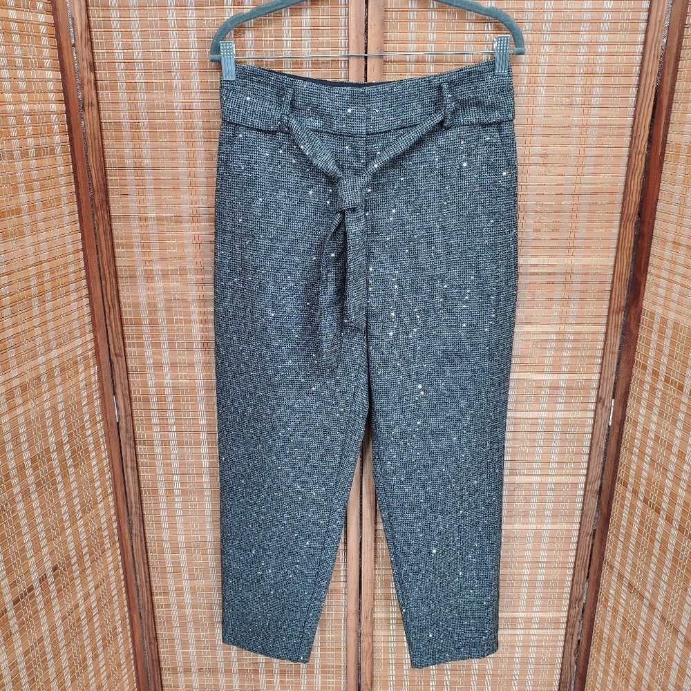 ♡ Loft Gray Tweed Pants with Sequins and Belt Size 4 NWT